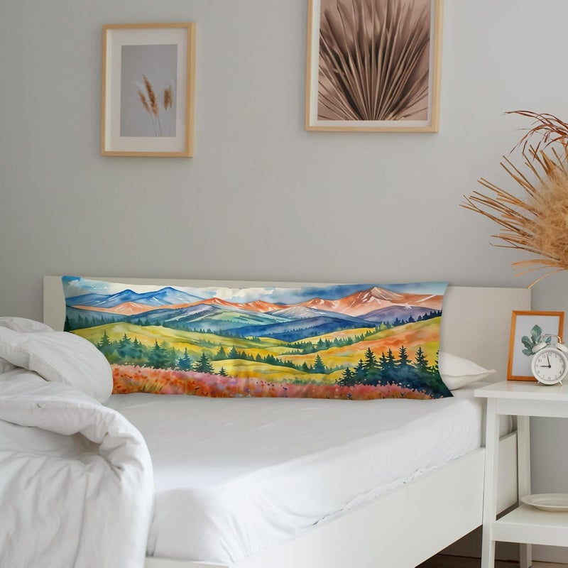 Exqcom Store Maximalist Mountain Floral Body Pillow Covers 20x54, Mountain Home Decor, Colorful Abstract Nature Scenic Wildflower Long Body Pillow Case Cover with Hidden Zipper for Women Men Adults - Image 3